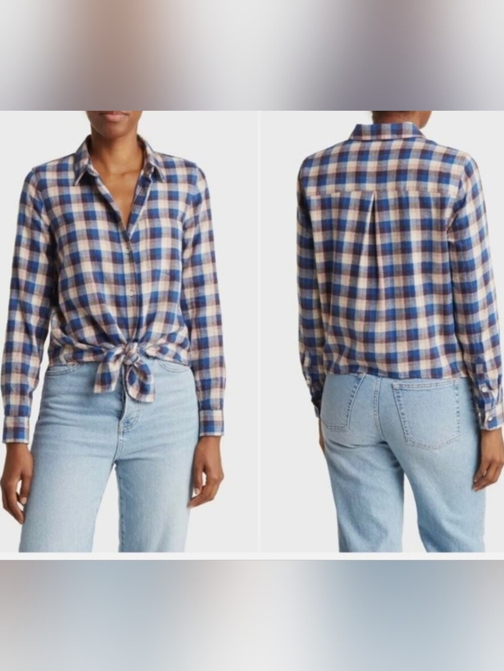 Madewell 100% Cotton button down Flannel Plaid tie Front shirt Size XL N1321